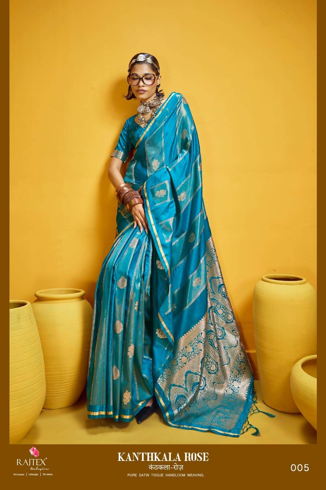 KANTHKALA- ROSE BY RAJ TEX 001 TO 006 Series Indian Traditional Wear Collection Beautiful Stylish Fancy Colorful Party Wear & Occasional Wear Satin Crepe Sarees At Wholesale Price